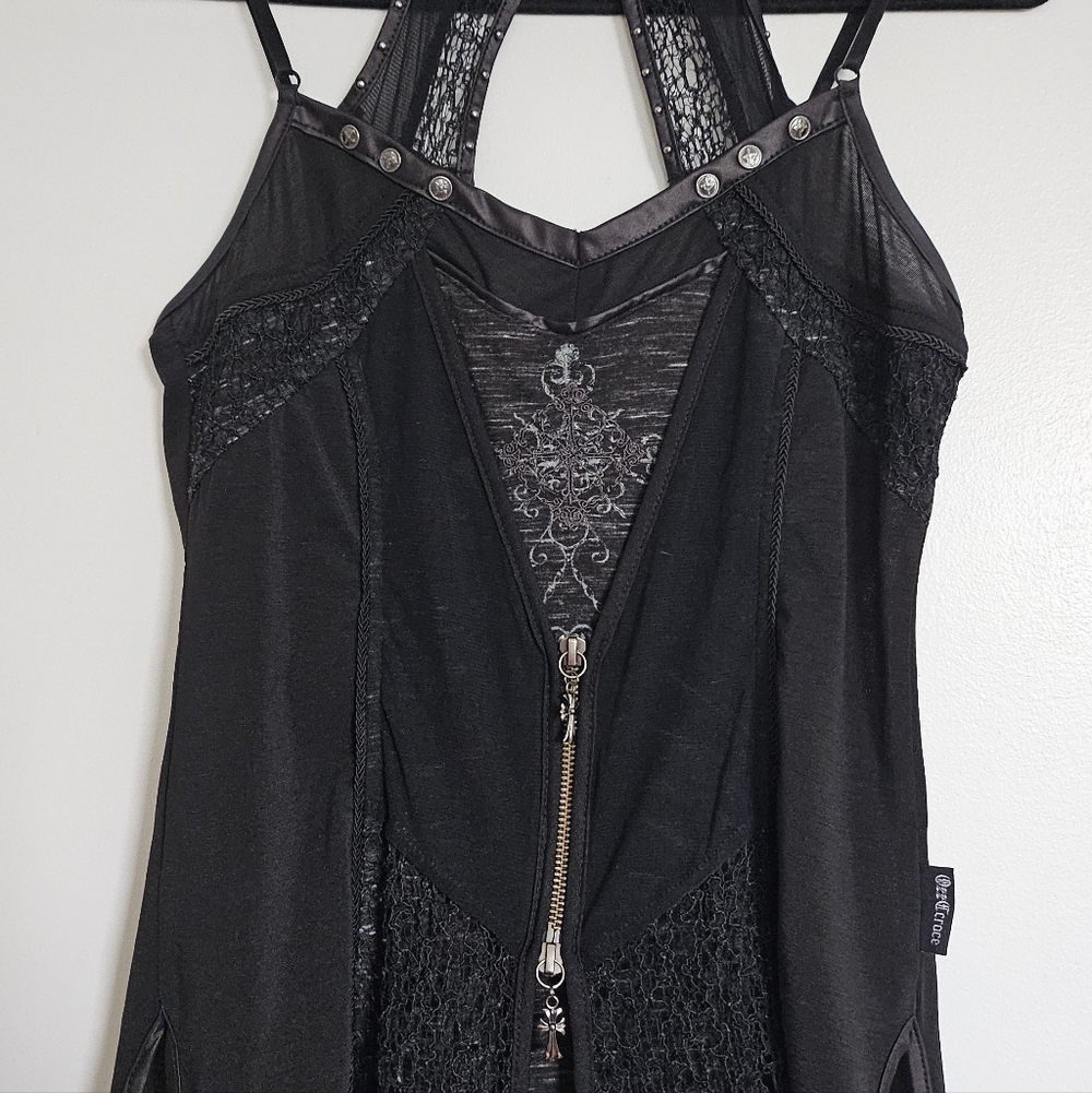 Ozzon Japan Ozz Croce Black Gothic High Neck Layered Top Silver Crosses And Lace - Picture 10 of 11